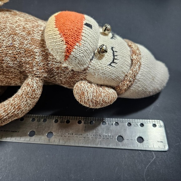 Antique Homemade Traditional Sock Monkey 16" Bells for Eyes - Picture 9 of 9